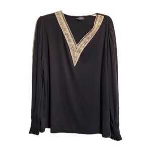 Funlingo Blouse Womens‎ Size 2xl Black V Neck